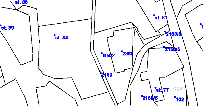 Parcela st. 104/2 v KÚ Rudimov, Katastrální mapa
