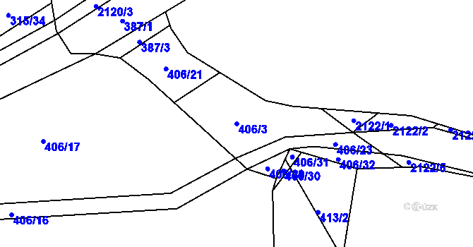 Parcela st. 406/3 v KÚ Rudimov, Katastrální mapa