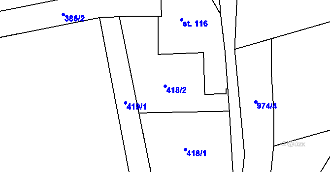 Parcela st. 418/2 v KÚ Rudimov, Katastrální mapa