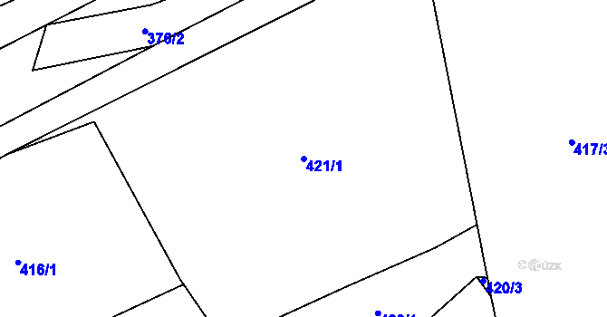 Parcela st. 421/1 v KÚ Rudimov, Katastrální mapa