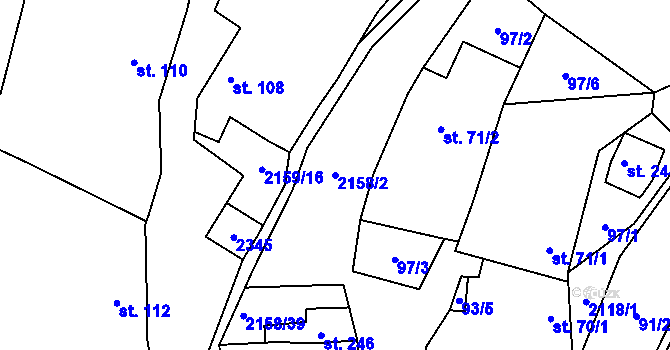 Parcela st. 2158/2 v KÚ Rudimov, Katastrální mapa