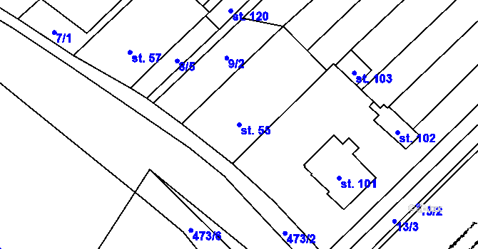 Parcela st. 55 v KÚ Rudlice, Katastrální mapa