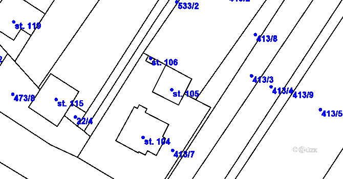 Parcela st. 105 v KÚ Rudlice, Katastrální mapa