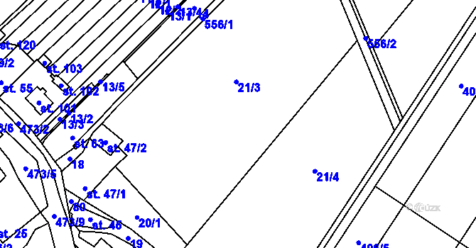Parcela st. 21 v KÚ Rudlice, Katastrální mapa