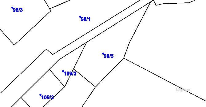 Parcela st. 98/5 v KÚ Rudlice, Katastrální mapa