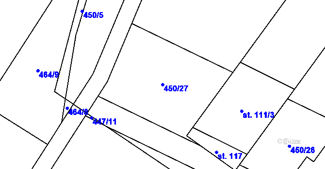 Parcela st. 450/27 v KÚ Rudlice, Katastrální mapa