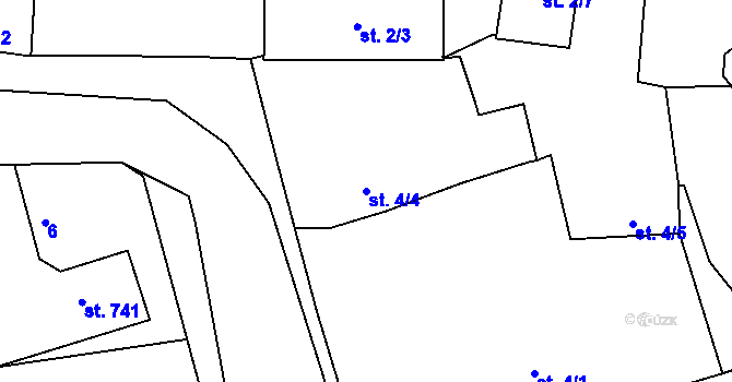 Parcela st. 4/4 v KÚ Dušníky u Rudné, Katastrální mapa