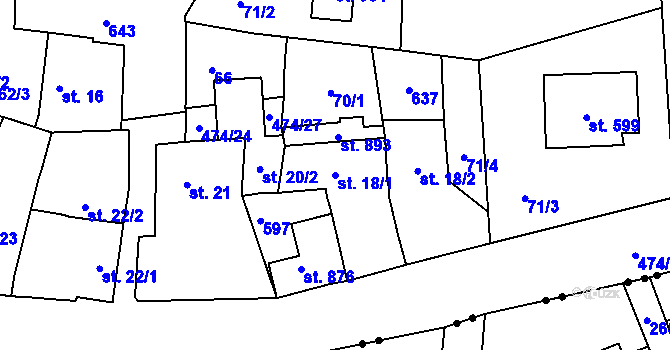 Parcela st. 18/1 v KÚ Dušníky u Rudné, Katastrální mapa
