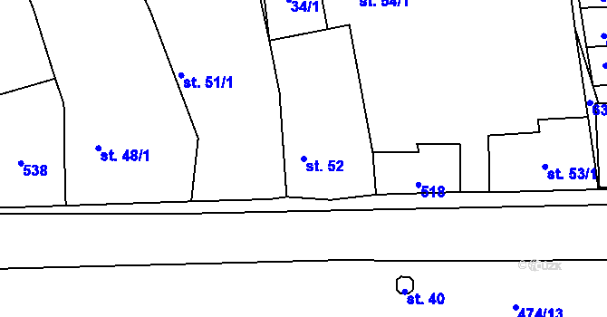 Parcela st. 52 v KÚ Dušníky u Rudné, Katastrální mapa