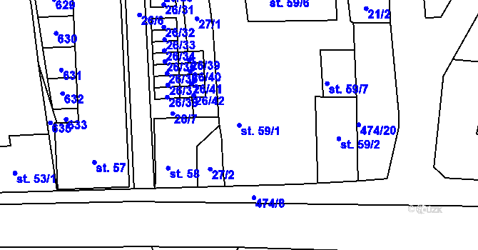 Parcela st. 59/1 v KÚ Dušníky u Rudné, Katastrální mapa