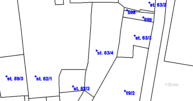 Parcela st. 63/4 v KÚ Dušníky u Rudné, Katastrální mapa
