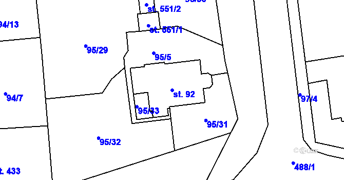 Parcela st. 92 v KÚ Dušníky u Rudné, Katastrální mapa