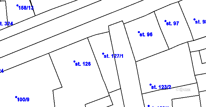 Parcela st. 127/1 v KÚ Dušníky u Rudné, Katastrální mapa