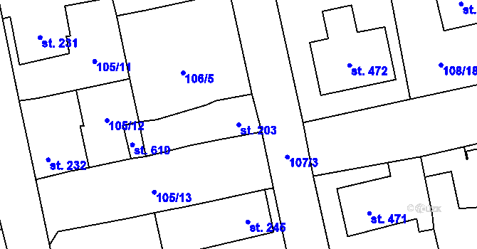 Parcela st. 203 v KÚ Dušníky u Rudné, Katastrální mapa