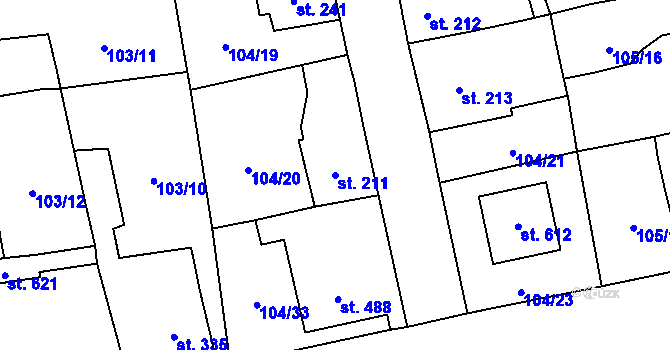 Parcela st. 211 v KÚ Dušníky u Rudné, Katastrální mapa