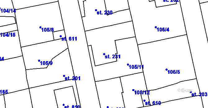 Parcela st. 231 v KÚ Dušníky u Rudné, Katastrální mapa