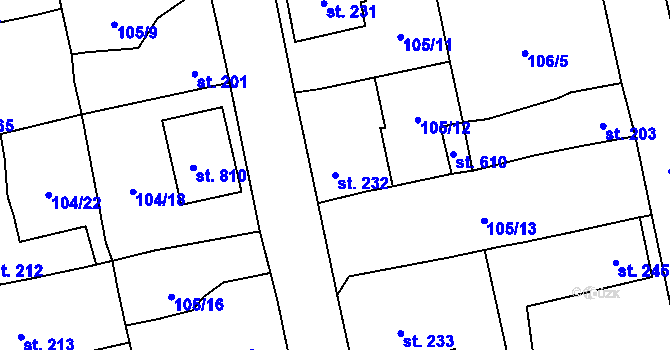 Parcela st. 232 v KÚ Dušníky u Rudné, Katastrální mapa