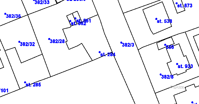 Parcela st. 284 v KÚ Dušníky u Rudné, Katastrální mapa