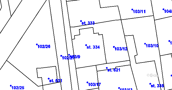 Parcela st. 334 v KÚ Dušníky u Rudné, Katastrální mapa