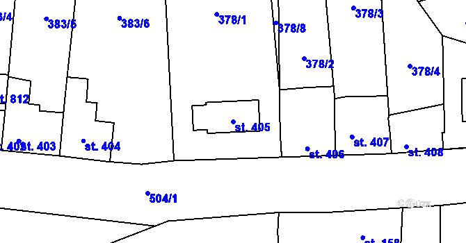 Parcela st. 405 v KÚ Dušníky u Rudné, Katastrální mapa