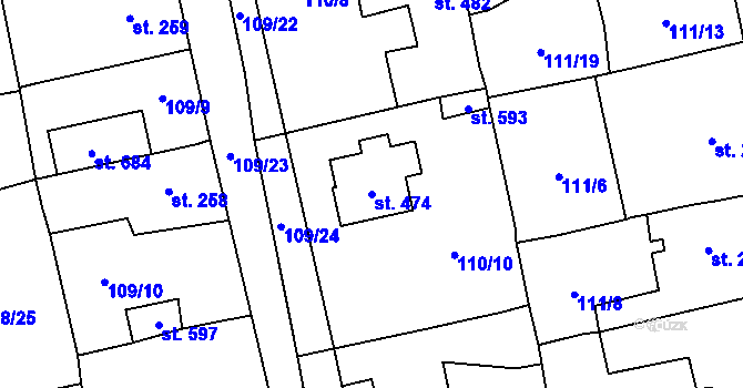 Parcela st. 474 v KÚ Dušníky u Rudné, Katastrální mapa
