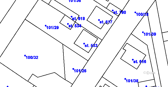 Parcela st. 533 v KÚ Dušníky u Rudné, Katastrální mapa