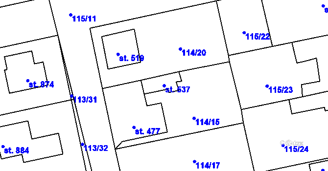 Parcela st. 537 v KÚ Dušníky u Rudné, Katastrální mapa