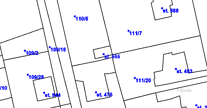 Parcela st. 555 v KÚ Dušníky u Rudné, Katastrální mapa