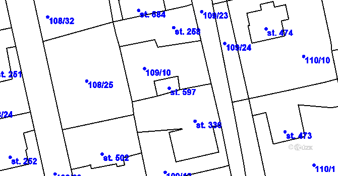 Parcela st. 597 v KÚ Dušníky u Rudné, Katastrální mapa
