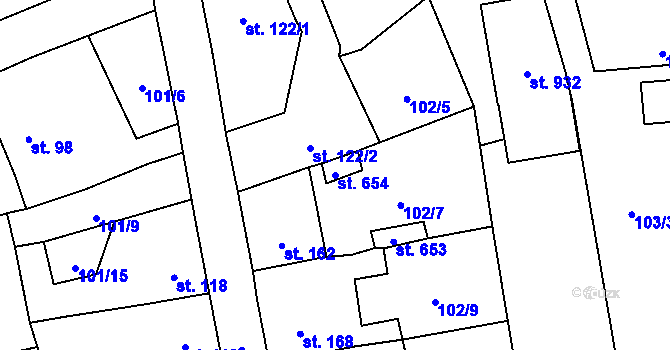 Parcela st. 654 v KÚ Dušníky u Rudné, Katastrální mapa