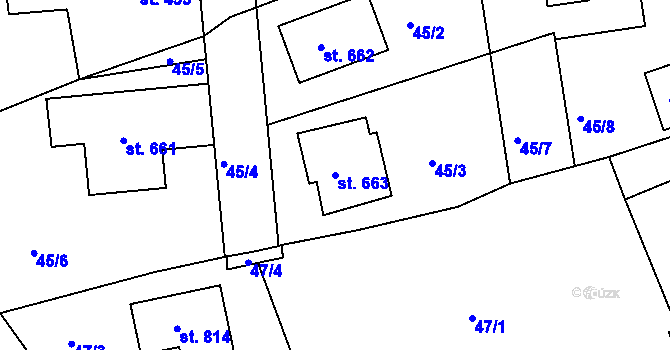 Parcela st. 663 v KÚ Dušníky u Rudné, Katastrální mapa