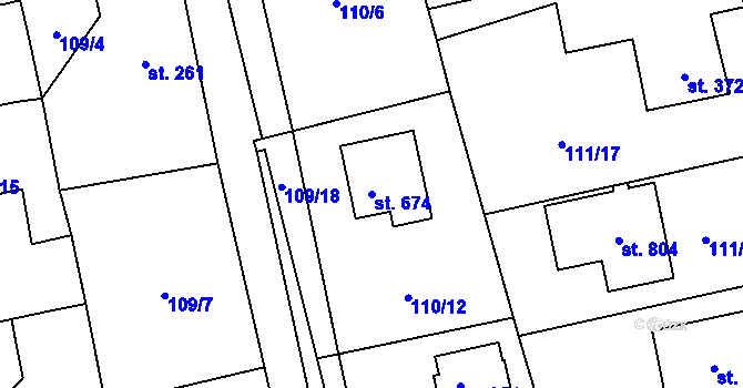 Parcela st. 674 v KÚ Dušníky u Rudné, Katastrální mapa