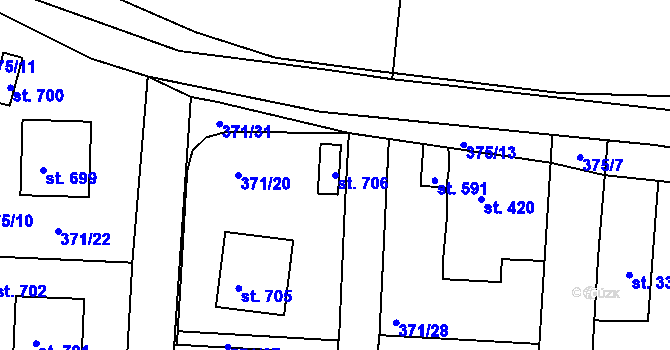 Parcela st. 706 v KÚ Dušníky u Rudné, Katastrální mapa