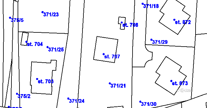 Parcela st. 707 v KÚ Dušníky u Rudné, Katastrální mapa