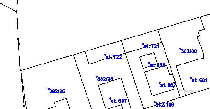 Parcela st. 722 v KÚ Dušníky u Rudné, Katastrální mapa