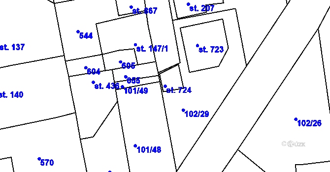 Parcela st. 724 v KÚ Dušníky u Rudné, Katastrální mapa
