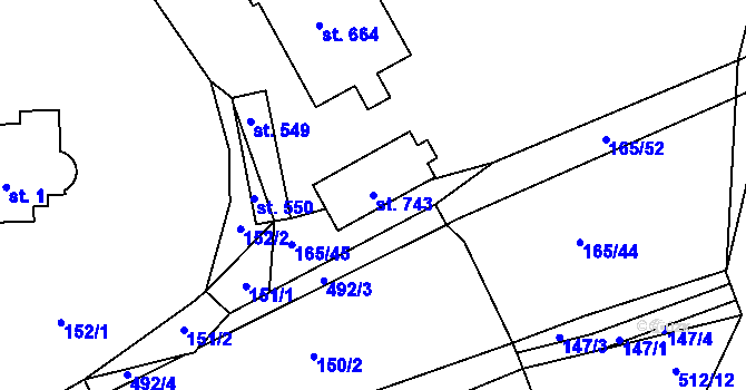Parcela st. 743 v KÚ Dušníky u Rudné, Katastrální mapa