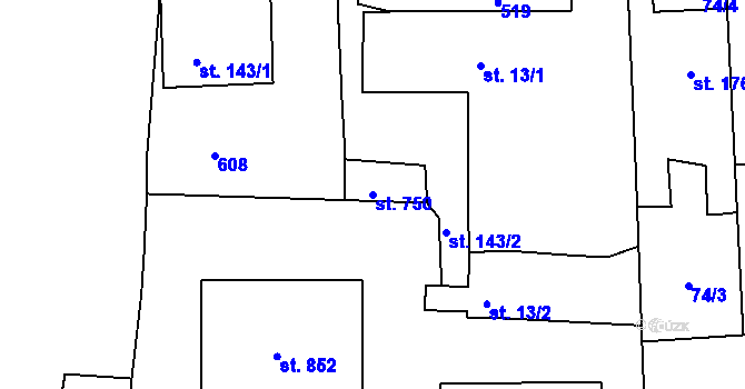 Parcela st. 750 v KÚ Dušníky u Rudné, Katastrální mapa