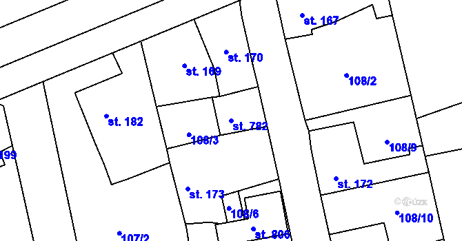Parcela st. 782 v KÚ Dušníky u Rudné, Katastrální mapa