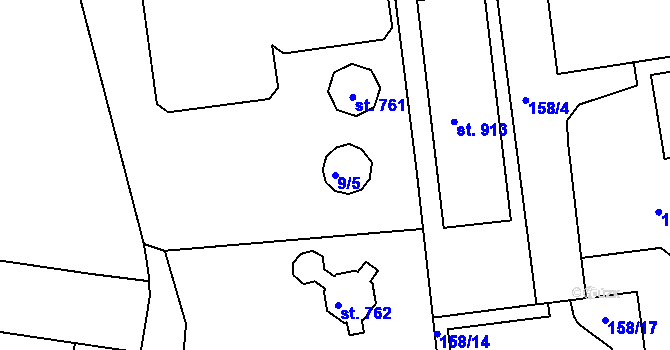 Parcela st. 9/5 v KÚ Dušníky u Rudné, Katastrální mapa