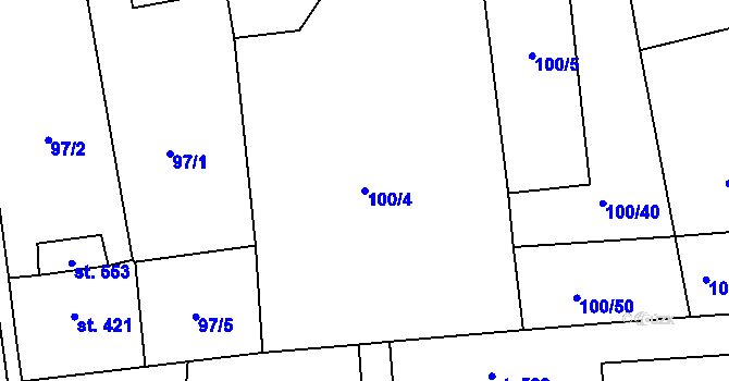 Parcela st. 100/4 v KÚ Dušníky u Rudné, Katastrální mapa