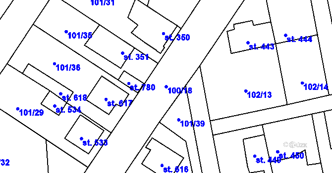 Parcela st. 100/18 v KÚ Dušníky u Rudné, Katastrální mapa