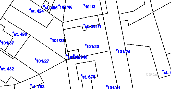 Parcela st. 101/30 v KÚ Dušníky u Rudné, Katastrální mapa