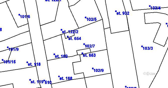 Parcela st. 102/7 v KÚ Dušníky u Rudné, Katastrální mapa