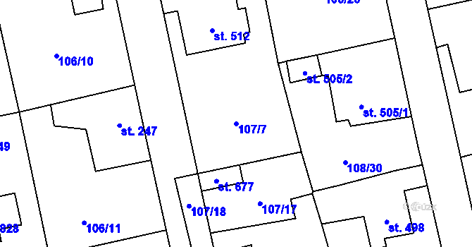 Parcela st. 107/7 v KÚ Dušníky u Rudné, Katastrální mapa