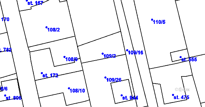 Parcela st. 109/2 v KÚ Dušníky u Rudné, Katastrální mapa