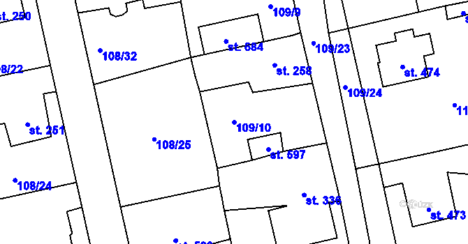 Parcela st. 109/10 v KÚ Dušníky u Rudné, Katastrální mapa