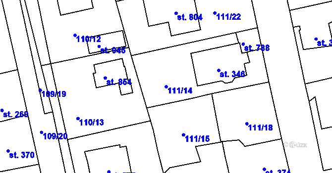 Parcela st. 111/14 v KÚ Dušníky u Rudné, Katastrální mapa