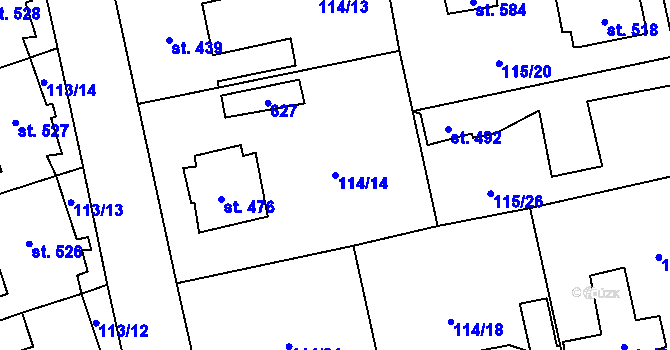 Parcela st. 114/14 v KÚ Dušníky u Rudné, Katastrální mapa