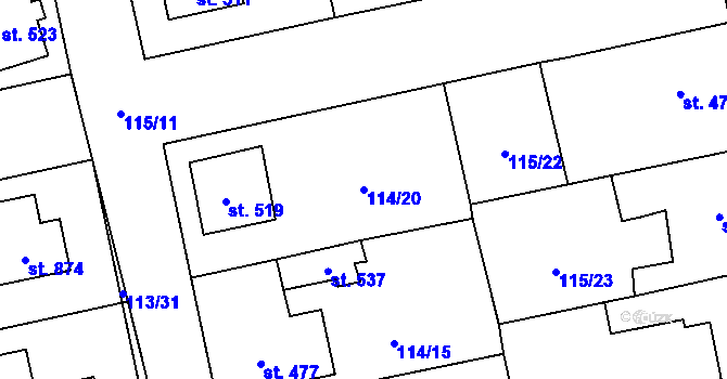 Parcela st. 114/20 v KÚ Dušníky u Rudné, Katastrální mapa